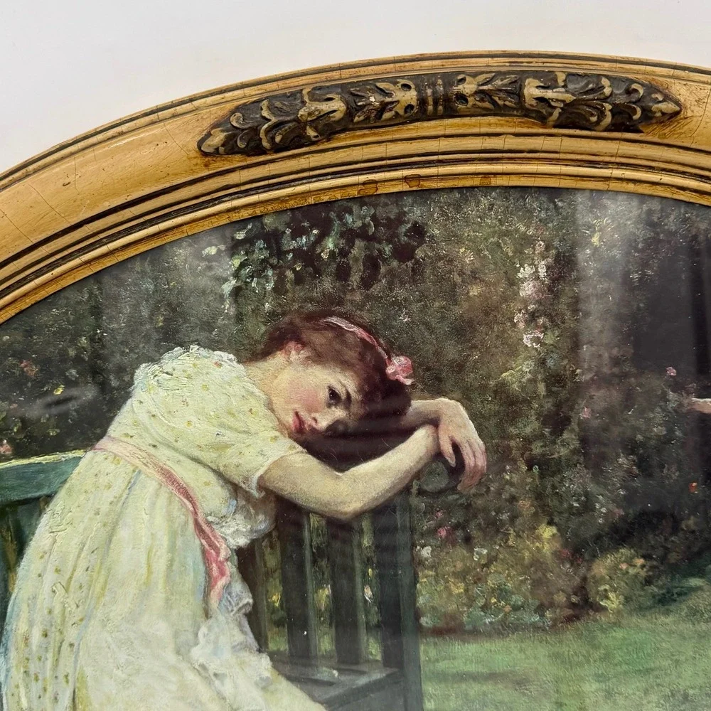 Vintage Faraway Thoughts Oval Framed Print Donald Art Co Garden 27.5